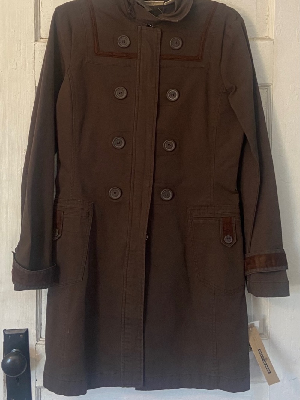 NWT $148  DKNY Brown Trench Coat Pea Jacket Military Grunge Boho City Chic